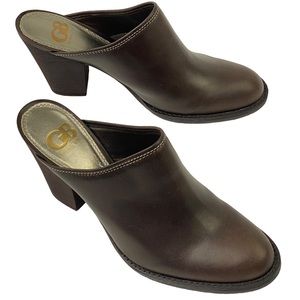 GB Brown Leather Heeled Mules; 9M